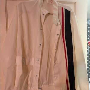 Vintage 1960s White Nylon Jacket with Red/Blue Stripes Racing Jacket